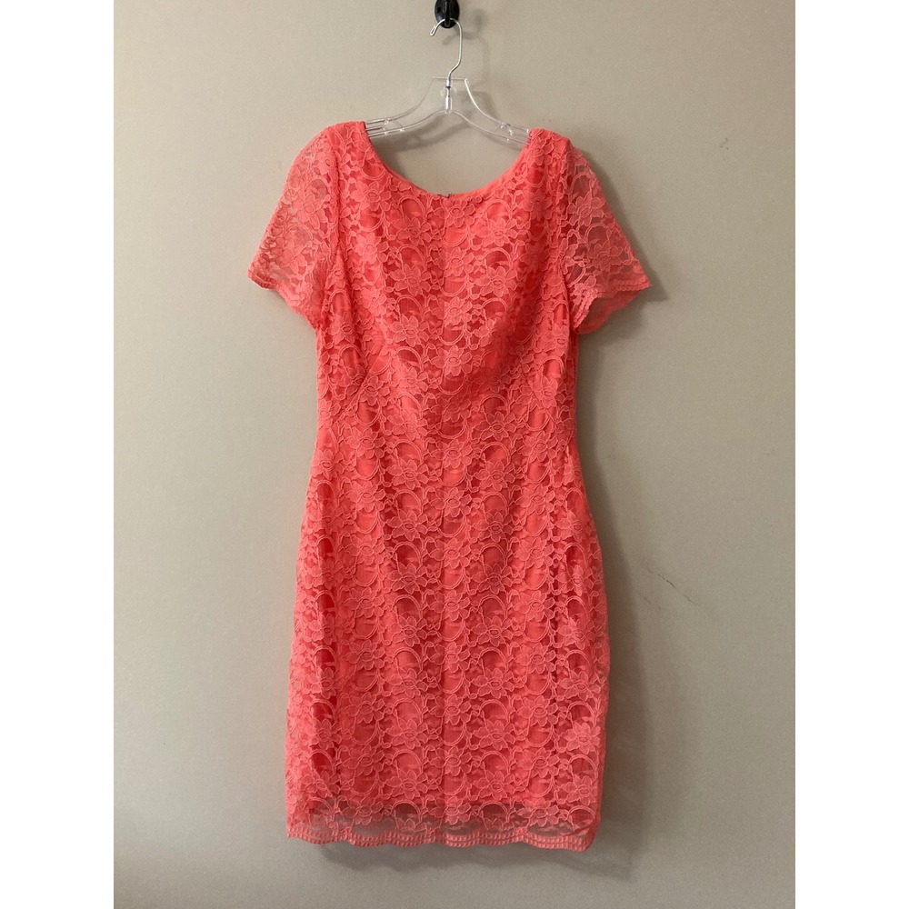 Jessica Howard Coral Pink Floral Lace Sheath Dress Short Sleeve Cocktail Size 2